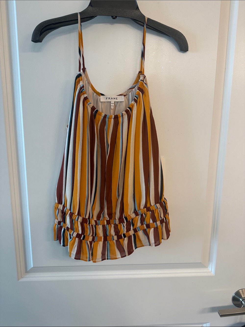 Frame Silk Multicolor Striped Spaghetti Strap Cami.